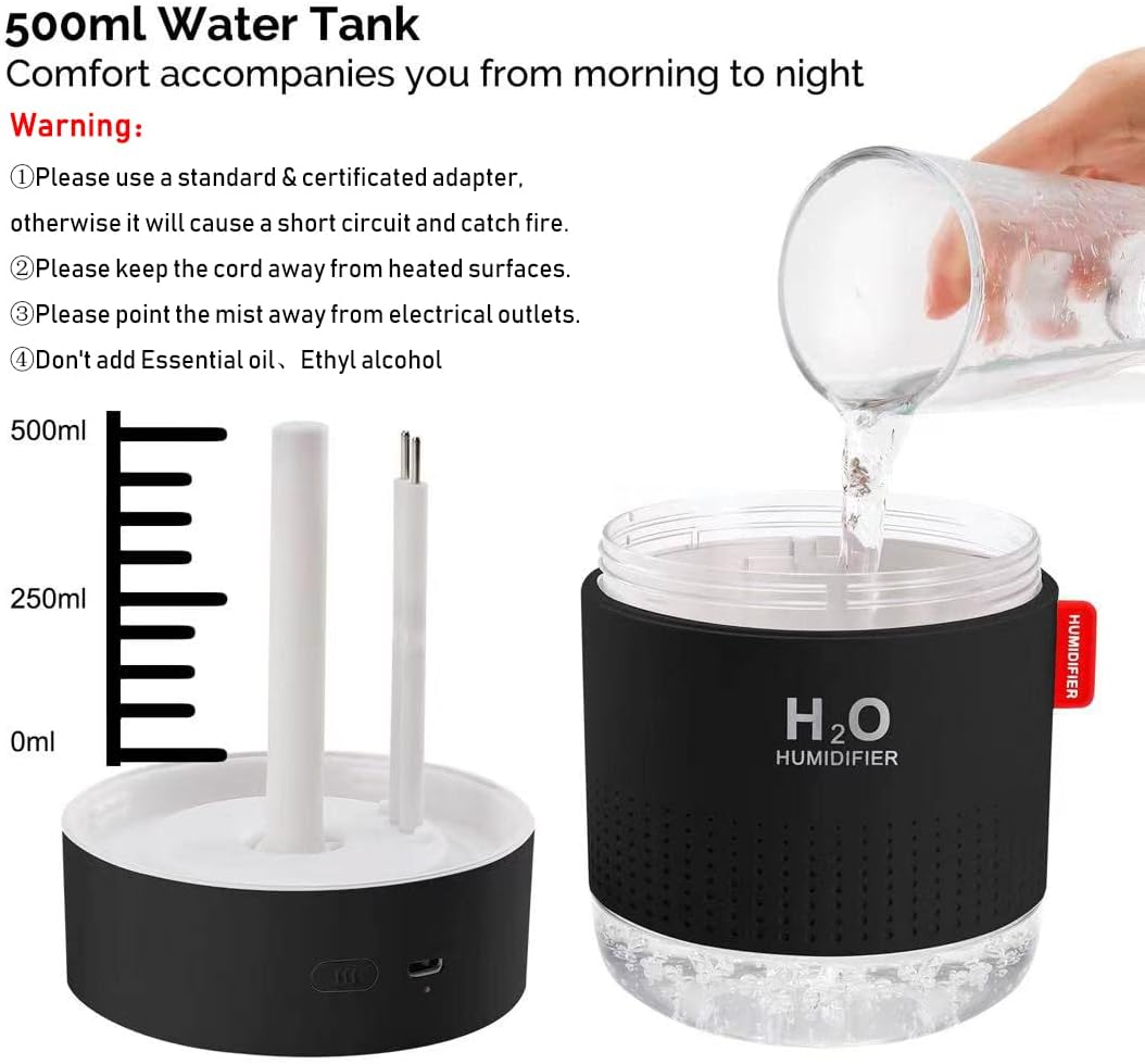 Portable Mini Humidifier, 500ml Small Humidifier for Bedroom Travel, White | USB Personal Cool Mist Humidifier for Baby Room Office Desk Home Plants, Auto Shut-Off, 2 Mist Modes, Super Quiet