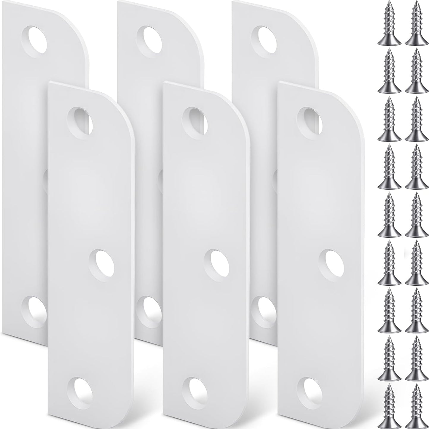Lounsweer 6 Pcs Hinge Filler Plates 3.5 Inch With 5/8 Inch Door Edge Filler, Stainless Steel Door Hinge Shims, Gate Hole Cover, Satin Chrome Blanks With Matching Screws, Silver