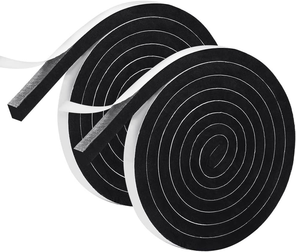 2 Rolls Foam Seal Tape for Door Window Insulation, Soundproof and Shockproof Foam Adhensive Strip, 3/8" Wx3/16 T Single Sided Foam Tape, Cold Air and Draft Closed Cell Seal Strip,Total 32FT