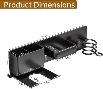 5 in 1 Hair Dryer Holder Hair Tool Organizer Metal Wall Mount (Black) | Curling iron and flat iron storage, Heavy-duty metal rack for styling tools, Cluttered countertops solution for space saving