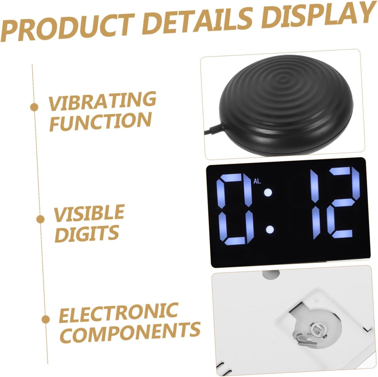 Garneck Digital Vibrating Bed Shaker Alarm Clock with Large RGB Mirror Display for Heavy Sleepers, Dual Electronic Time, Bedroom and Office Use, Battery Not Included