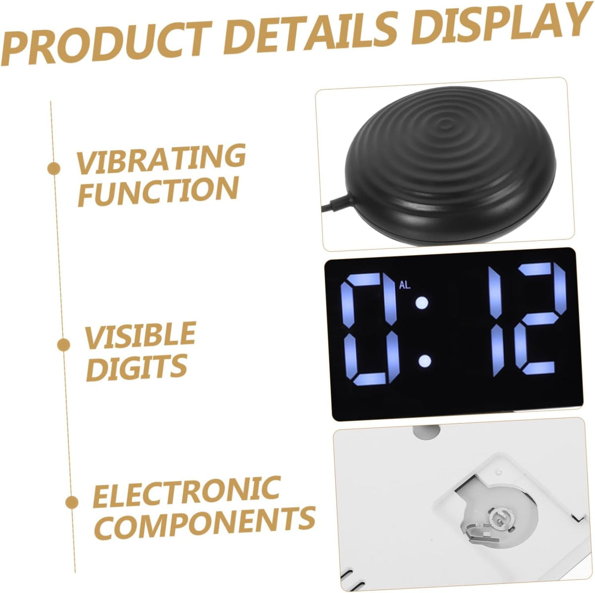 Garneck Digital Vibrating Bed Shaker Alarm Clock with Large RGB Mirror Display for Heavy Sleepers, Dual Electronic Time, Bedroom and Office Use, Battery Not Included