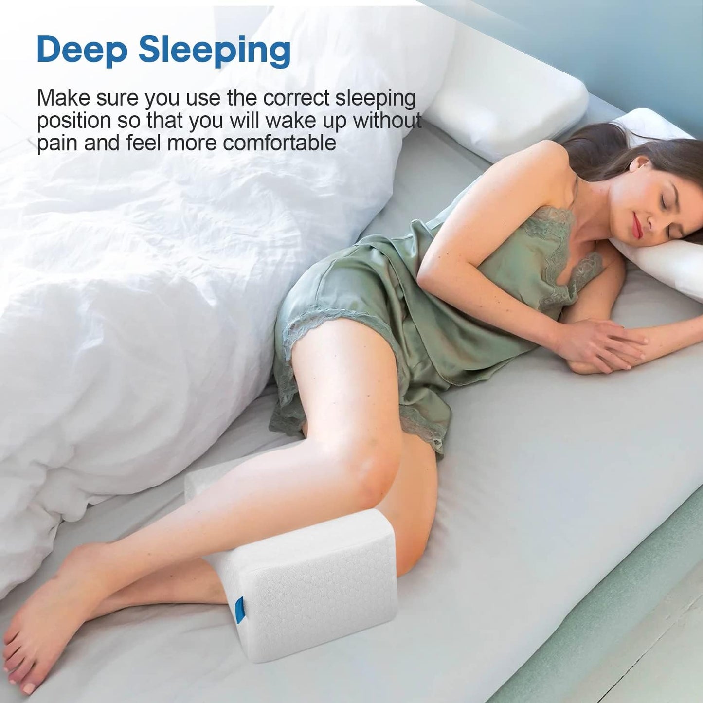 LESUMI Memory Foam Knee Pillow, Sleeping Leg Pillow, for Side Sleepers & Pregnant Women - for Spinal Alignment, Relief Sciatica, Knee, Back, Leg & Hip Pain, with Washable Cover & Travel Bag, White