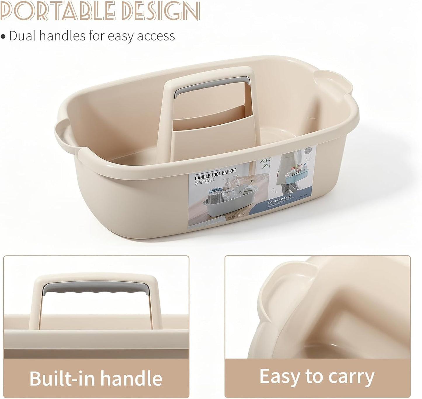 JiatuA Large Cleaning Supplies Caddy Portable Shower Caddy Basket Dark Gray | Sturdy Supply Organizer with Handle Plastic Bucket Tool Storage for Bathroom Bedroom Kitchen Garden College Dorm Essentials