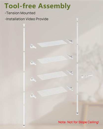 ALLZONE Adjustable Over The Toilet Storage Shelf, 4-Tier Ample Bathroom Organizer and Storage, Tension Mounted Above Toilet Storages Cabinet for Versatility, Fits 66-113 Inch Heights, Black