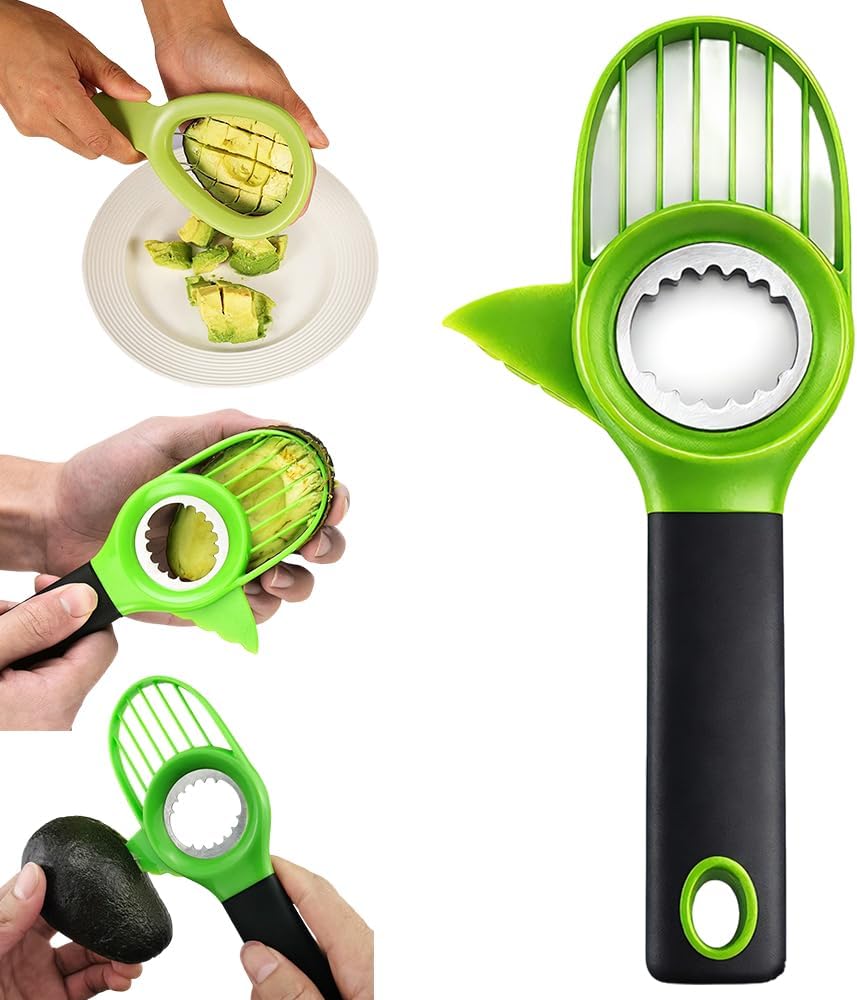 3 in1 Avocado Tool Split, Pit, and Slice, Avocado 3 Piece Set, Includes Avocado Slicer, Cutter and Airtight Storage Container,Kitchen Gadget (1 pcs)