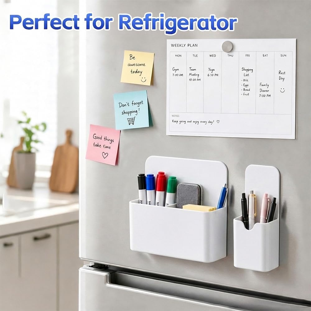 Magnetic Pen Holder, 2 Pack Magnetic Dry Erase Marker Holder, Black Strong Magnetic Marker Holder Pen Pencil Organizer for Whiteboard, Refrigerator, Office, Locker Accessories, Classroom Must Haves