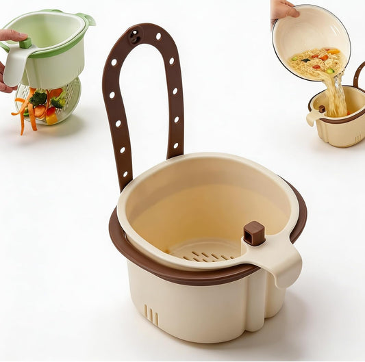2027 New Hanging Sink Drain Basket, Sink Strainer Basket (Brown+Pink) | Press-Type Multi-Functional Water Tank Filter Basket with Automatic Tilting Function