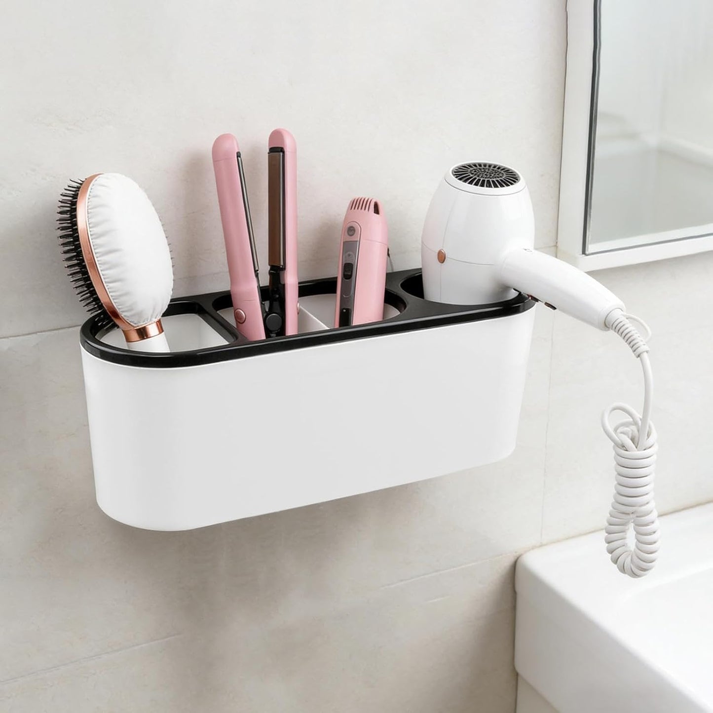 Hair Dryer Holder, Hair Tool Organizer Cabinet Door, Strong Self Adhesive Blow Dryer Bathroom Hanger, for Storage Straightener Curling Iron Hot Styling Tools Flat Iron