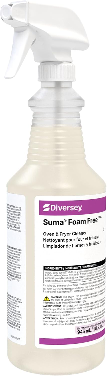 Diversey SUMA Foam Free Oven & Fryer Cleaner Refill, Degreaser, 32 oz