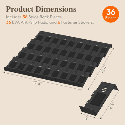 Lifewit Spice Drawer Organizer, 36PCS Interlocking Spice Rack Drawer Insert | Adjustable Seasoning Drawer Organizer with Non-Slip Pads, Spice Organization & Seasoning Storage for Kitchen, Cabinet, Black
