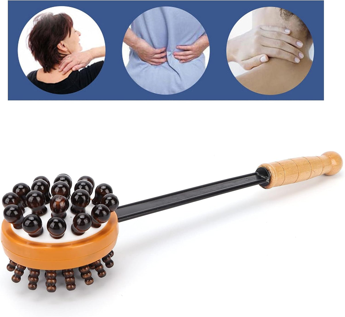 Dioche Handheld Massage Hammer for Back & Body Relaxation, Dual-Sided Manual Massager with Wooden Handle for Neck, Shoulder, Leg & Head Muscle Relief