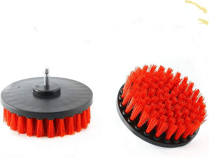 Drill Brush Heavy Duty 2PCS – Clean Tile & Grout 5X faster – Spin Away Rust, Soap Scum, Mineral Deposit, Hard Water Stain – 5″ Diameter Stiff Red Nylon Bristle with Metal Shaft Attachment