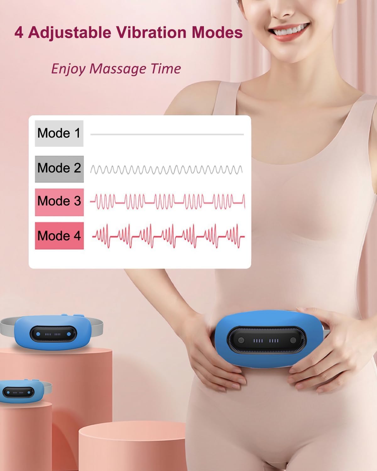 Portable Cordless Menstrual Heating Pad with 4 Heat Levels and 4 Massage Modes,Electric, Fast Large Heating Belly Wrap Belt (Black)