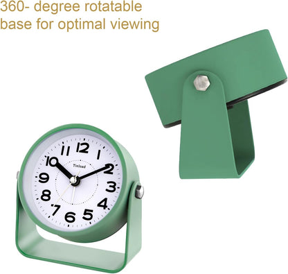 Tinload Analog Alarm Clock for Bedroom, Silent Non-Ticking Quartz Movement, Battery Operated with Snooze & On-Demand Light, Bedside Desk Table Clock, Ideal for Home, Office (Green)