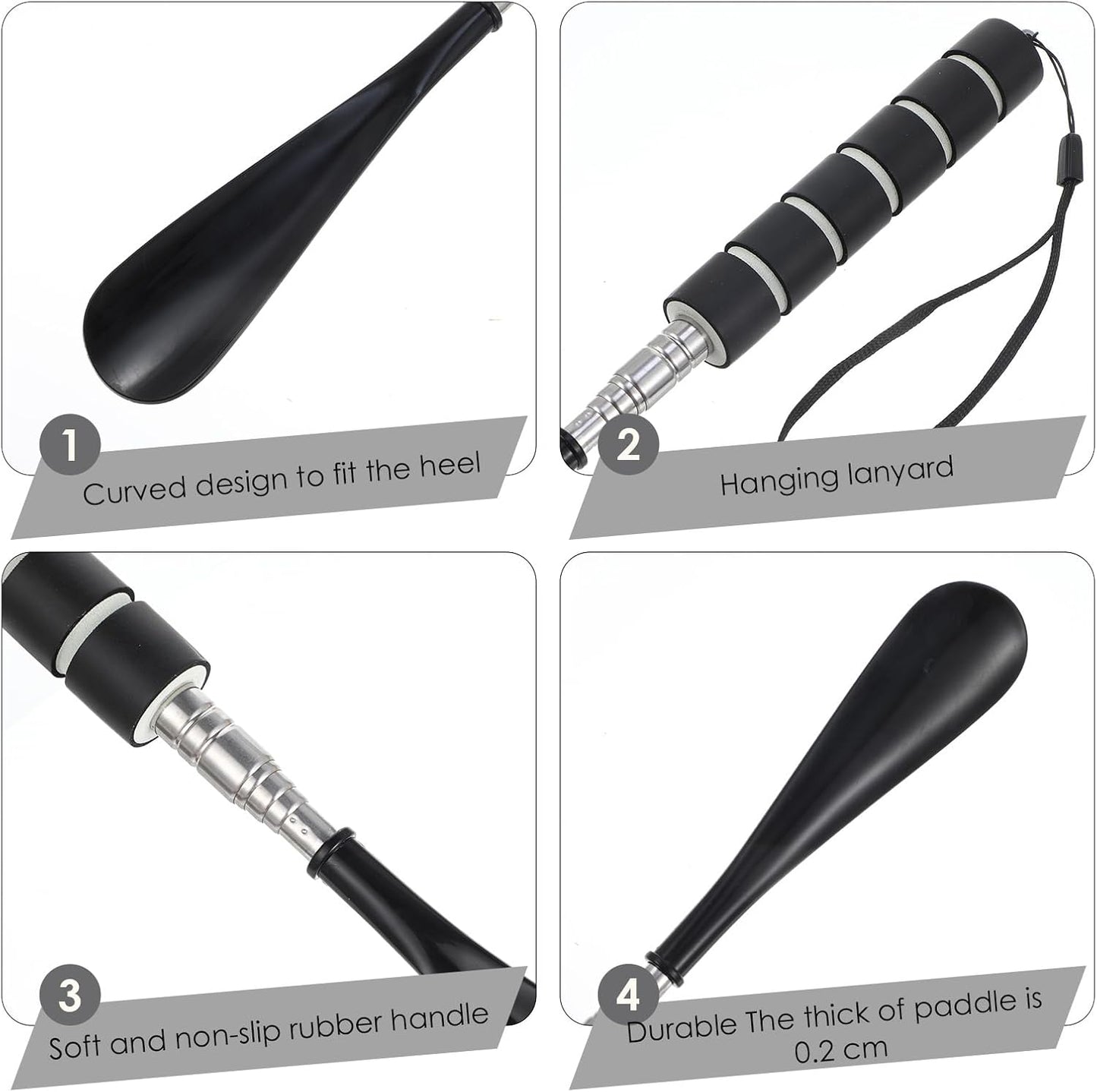 Long Shoehorn Retractable Metal Shoe Horn Extended Shoes Puller,Black | Long-Handle, for Seniors, Long Stainless Steel Telescopic, for Pregnant Women Men, Aids For Elderly, Gifts