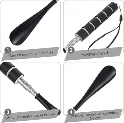 Long Shoehorn Retractable Metal Shoe Horn Extended Shoes Puller,Black | Long-Handle, for Seniors, Long Stainless Steel Telescopic, for Pregnant Women Men, Aids For Elderly, Gifts