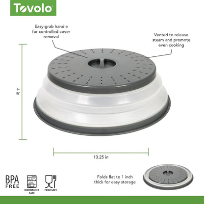 Tovolo Microwave Splatter Cover for Food, Large (Charcoal) - Collapsible & Vented Silicone Splatter Guard Lid - Microwave Plate & Dish Cover with Handle - BPA-Free Kitchen Gadget for Meal Prep