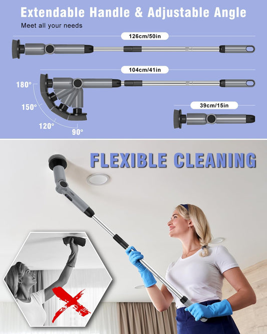 Electric Spin Scrubber, [IPX8 Waterproof ] [50KG Torque]- Gray | Shower Scrubber with 9 Brush Heads, 2 Speed Mode, 4 Adjustable Angles, Electric Brush for Cleaning for Bathroom Floor Tile