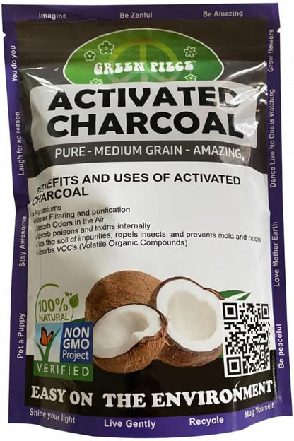 Green Piece® Activated Charcoal Pure - Medium Grain Air Purifying Bag - Kid/Pet Friendly Air/Water Fresheners - Odor Absorber - Resealable Bag - SUPER CLEAN - Made by Green Piece (1 Pound)