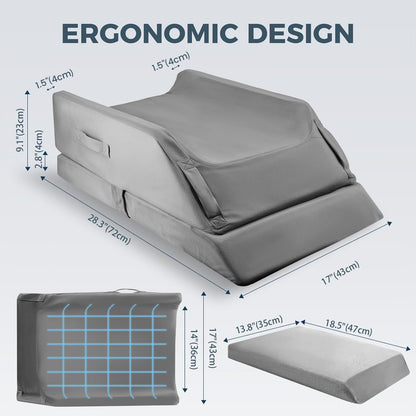3-Height Adjustable Wide Leg Elevation Pillows for After Surgery or Sleeping, Memory Foam Support for Both Legs, Knee & Ankle Wedge for Swelling & Circulation, Removable Washable Velvet Cover