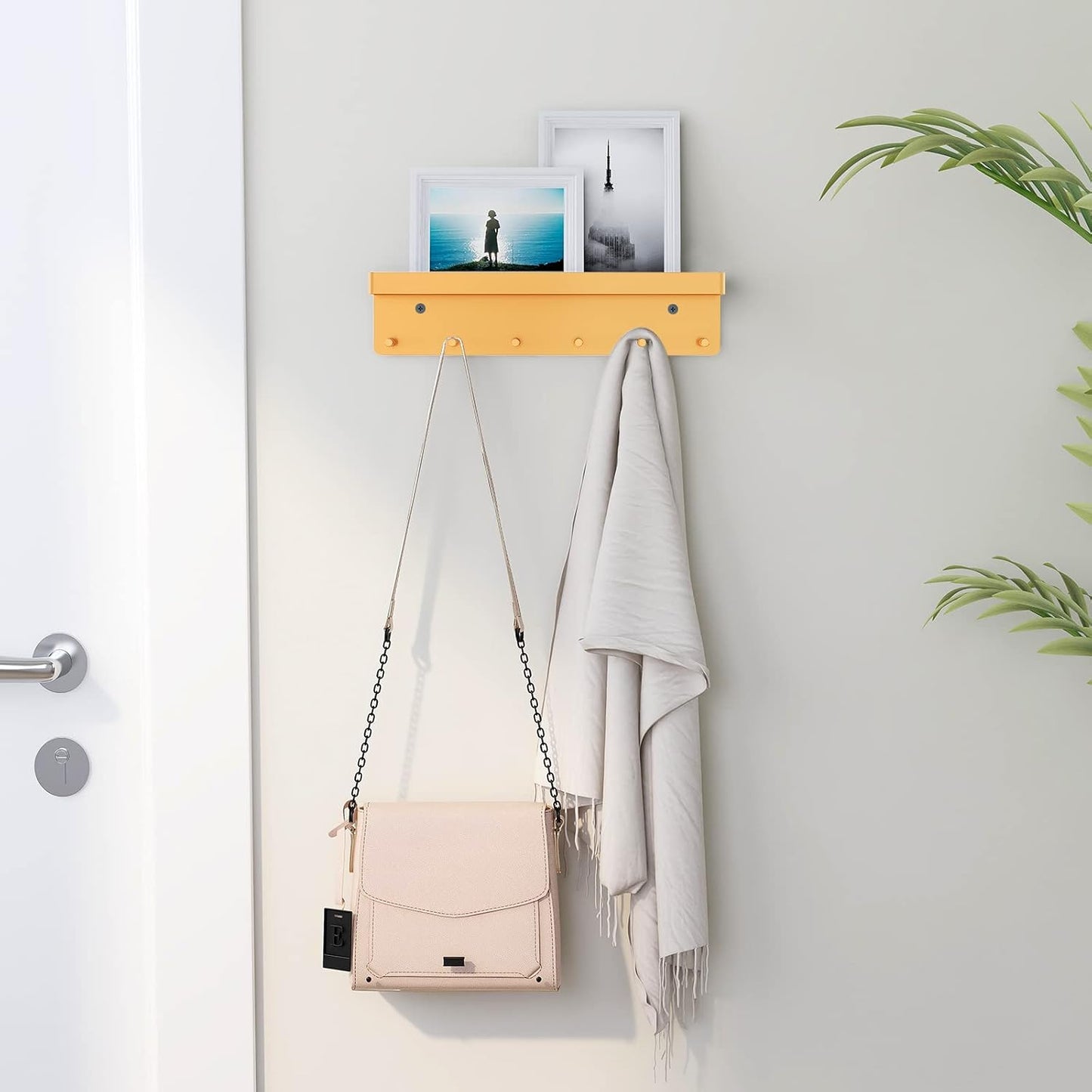 MKO Key Holder Wall Mount, Key Holder Wall Mount Adhesive with Mail Organizer Tray with 6 Key Hooks for Wall, Black | Metal Material, Key Rack with Shelf, Mail Organizer Tray for Entryway, Hallway, Living Room