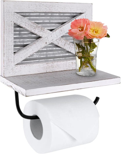 Autumn Alley Rustic Farmhouse Toilet Paper Holder with Shelf for Wipes - Rustic Farmhouse Bathroom Decor - Farmhouse Bathroom Accessories and Western Bathroom Decor Wall Mounted, Brown Wood