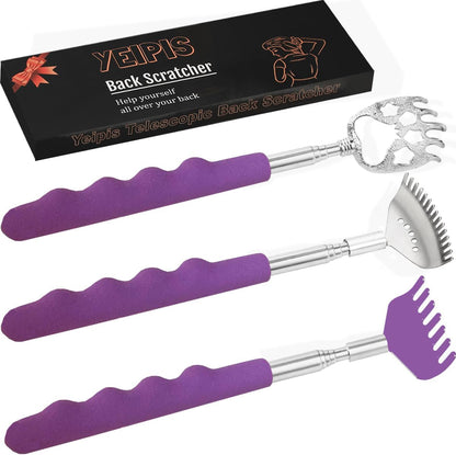 Yeipis 3 Pack Different Back Scratcher Metal Portable Telescoping with Rubber Handles, Extendable Back Massager Tool with Beautiful Box, Stocking Stuffers for Men Women Christmas Presents(Black)