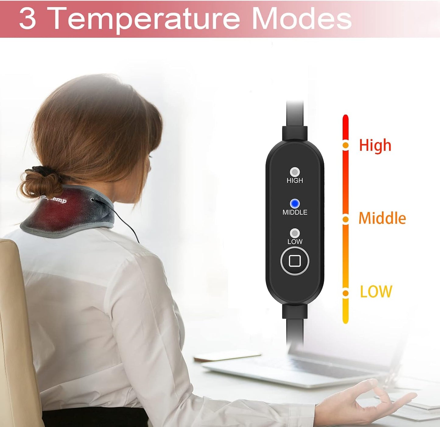Neck Heating Pad, USB Wearable Heating Pad, Heated Neck Wrap for Warmth | 3 Heat Auto-Off, Electric Thermal Brace, Small USB Warmer for Daily Use, Gift for Women Grandma, 16"-22"