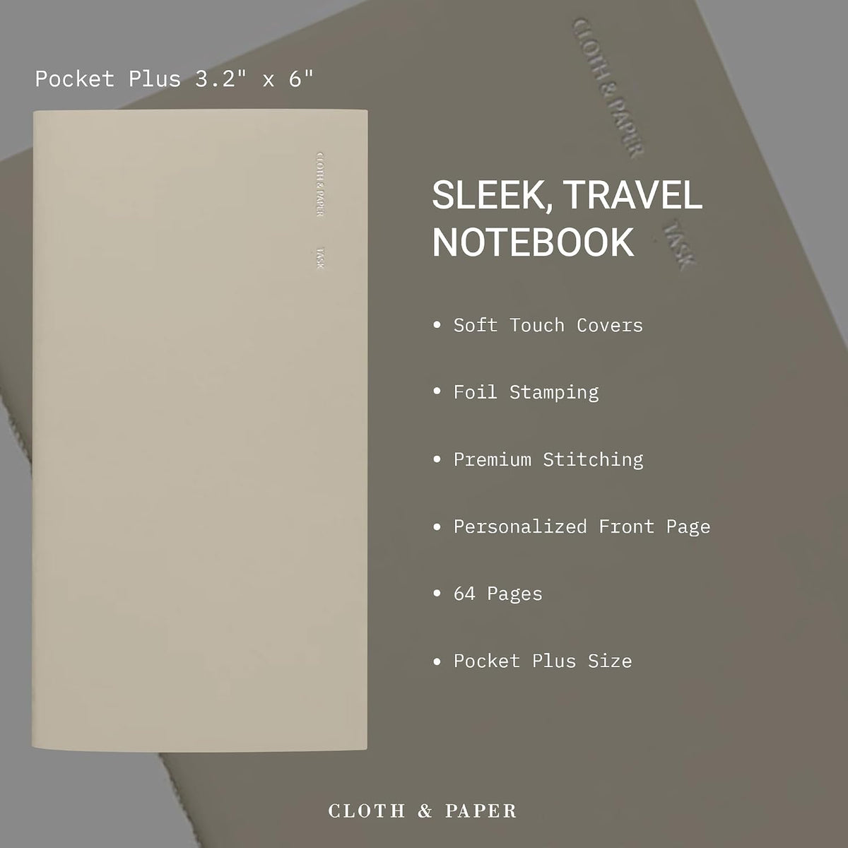 Cloth & Paper Travel Notebook | Daily Wellness Planner – Smoked Salt | Pocket Plus Wellness Planner 3.2" x 6" | Habit Tracker & Self Care Journal for Goals, Gratitude & Reflection – Soft Touch Cover