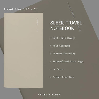 Cloth & Paper Travel Notebook | Daily Wellness Planner – Smoked Salt | Pocket Plus Wellness Planner 3.2" x 6" | Habit Tracker & Self Care Journal for Goals, Gratitude & Reflection – Soft Touch Cover