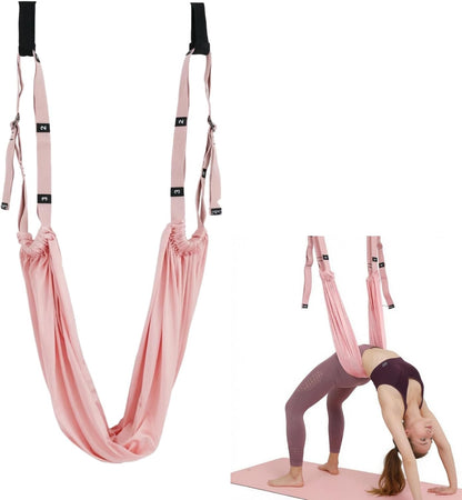 Door Aerial Hammock Swing - No Drilling Over Door Yoga Stretch Straps for Stretching, Inversion Pilates Kit, Anti-Gravity Home Workout - Pink/Purple