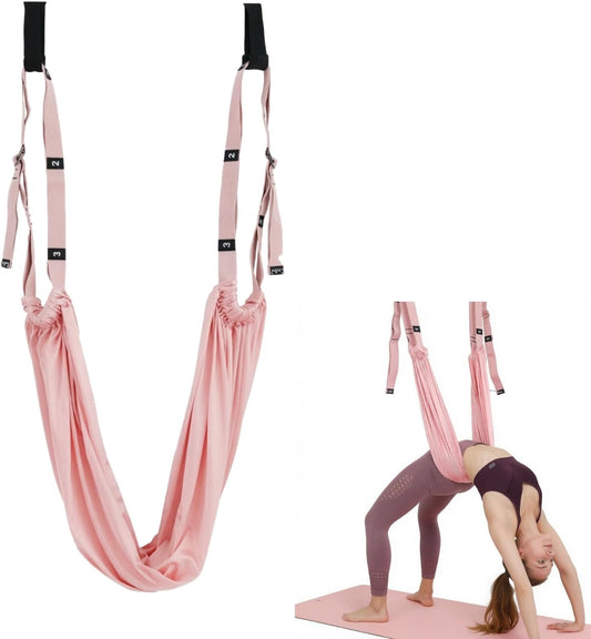 Door Aerial Hammock Swing - No Drilling Over Door Yoga Stretch Straps for Stretching, Inversion Pilates Kit, Anti-Gravity Home Workout - Pink/Purple