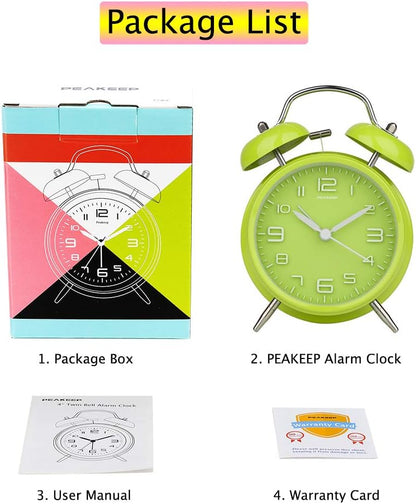 Peakeep Loud Alarm Clock for Heavy Sleepers Adults, Metal 4.5 Inches | Twin Bell Battery Operated Analog Alarm Clocks for Bedrooms Kids' Room Decoration (Jewel Blue)