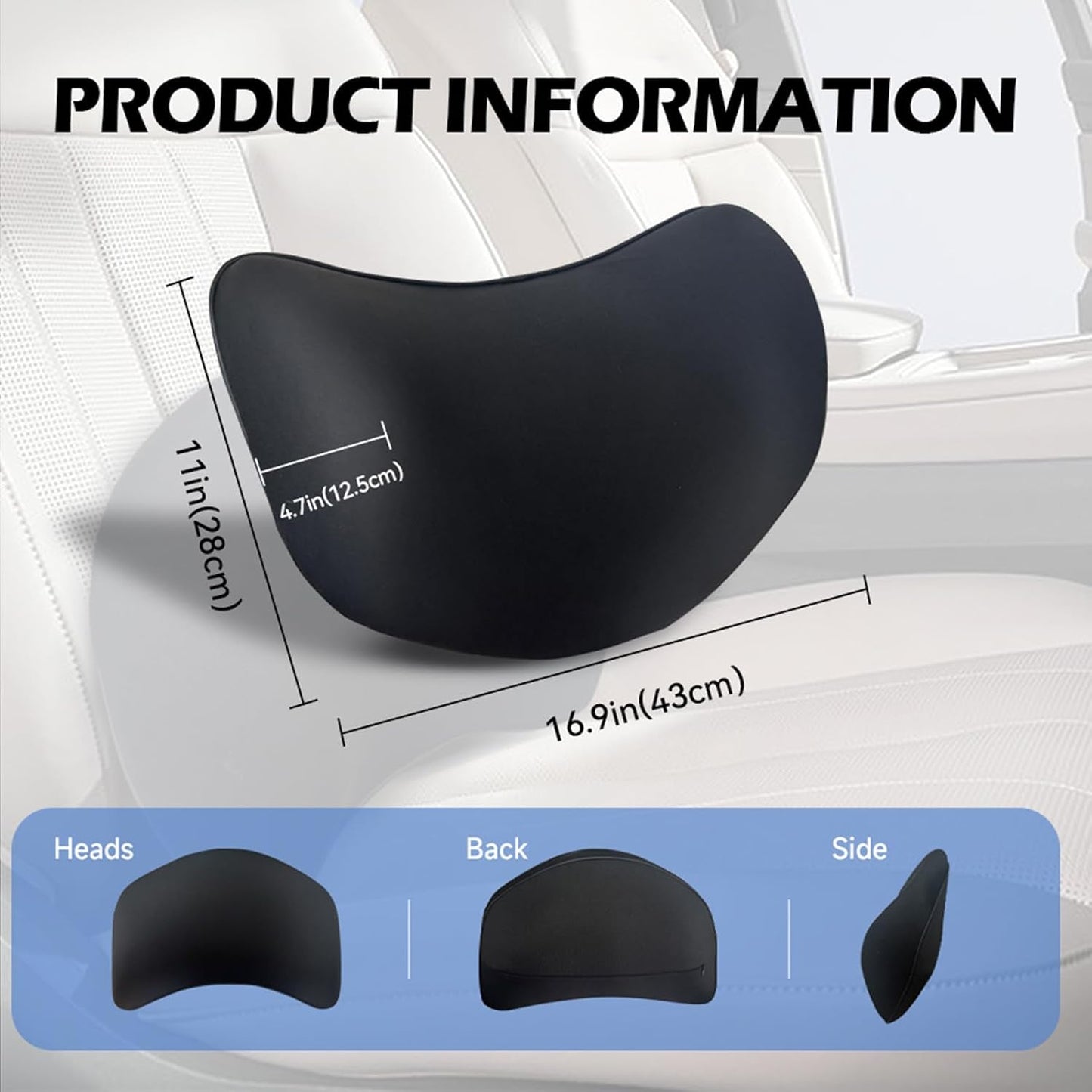 Super Cozy Lumbar Support Pillow for Car/Office Chair, 100% Memory Foam | Lumbar Pillow with Breathable Removable Cover, Ergonomic Design - Back Support for Back Pain Relief(Adjustable Strap, Black)