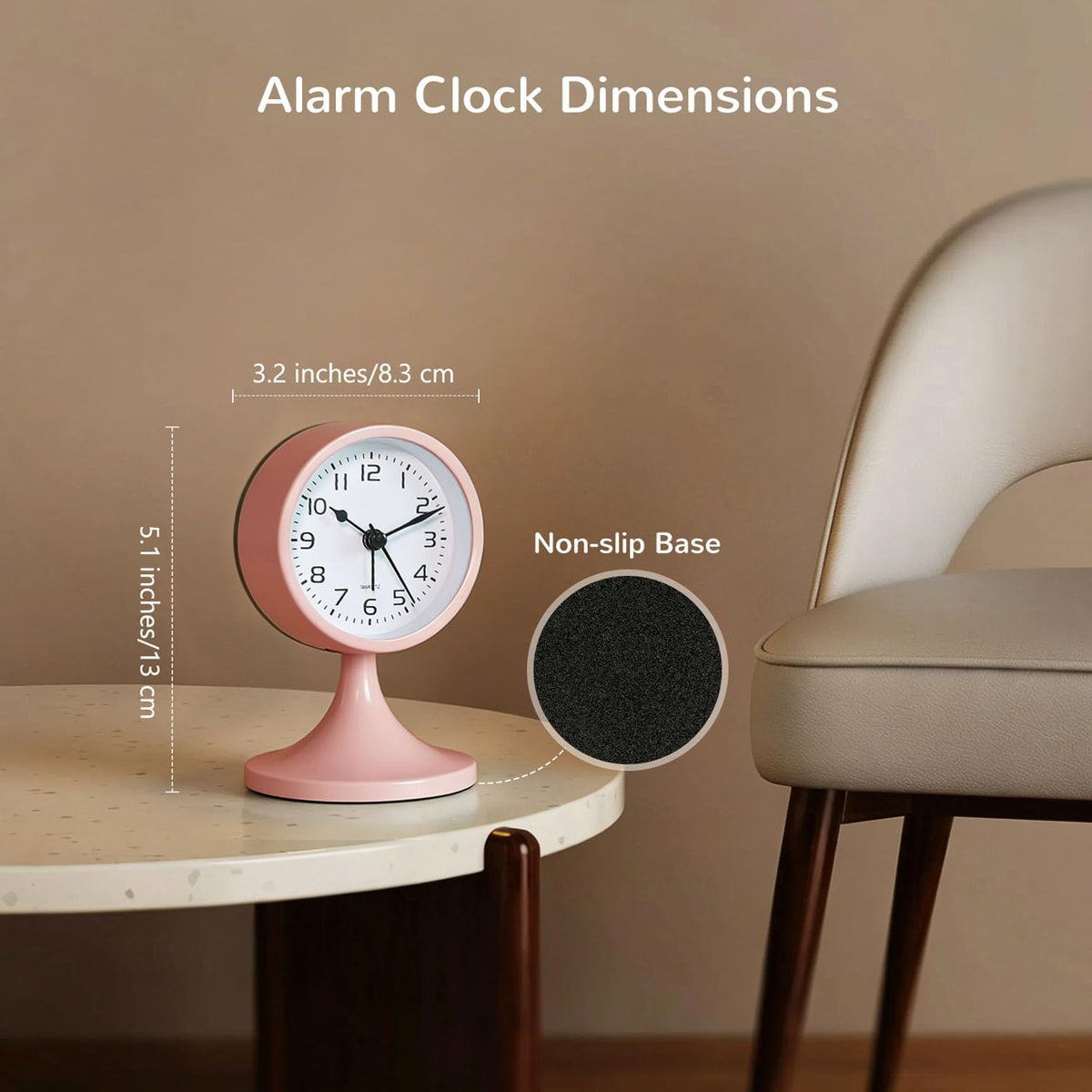 Alarm Clock, Metal 3 inch Silent Non Ticking Small Clock with Night Light, Battery Operated, Desk Analog Clock for Bedrooms Decoration, Old Fashioned Style Clock for Bedside, Adult, Gift