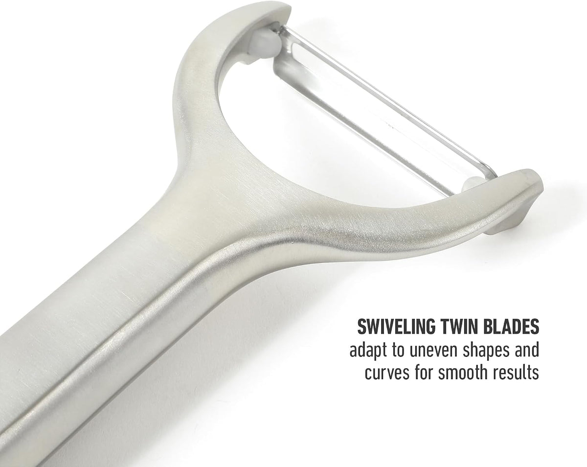 Calphalon Stainless Steel Vegetable Peeler with Swivel Blade, Ergonomic Non-Slip Grip Handle for Fruits & Vegetables, Kitchen Peeler for Smooth Peeling & Meal Prep