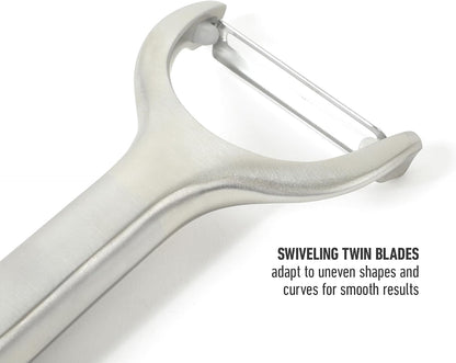 Calphalon Stainless Steel Vegetable Peeler with Swivel Blade, Ergonomic Non-Slip Grip Handle for Fruits & Vegetables, Kitchen Peeler for Smooth Peeling & Meal Prep