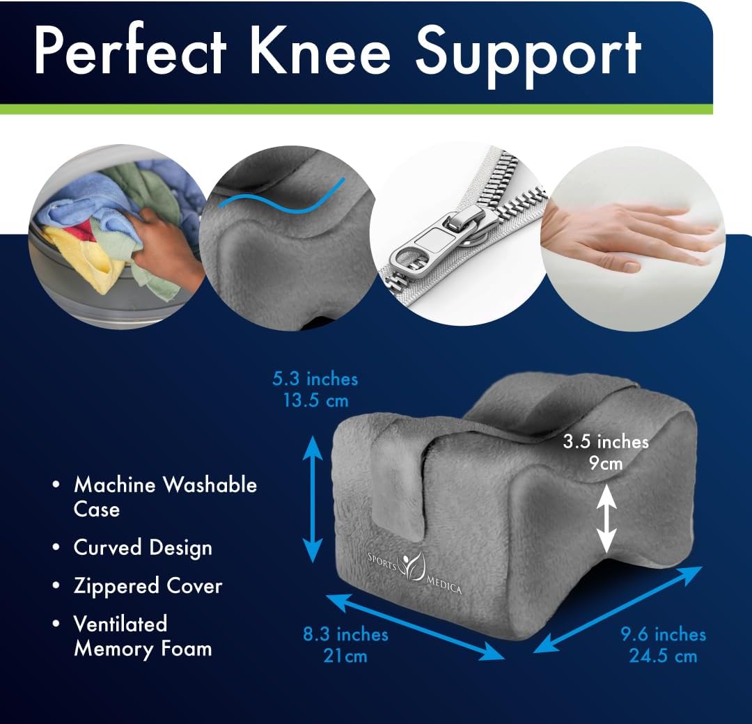 Sports Medica Doctor Developed Knee Pillow for Side Sleepers - Washable Cover Memory Foam Leg Pillow for Side Sleeping - Between Knee Hip Cushion