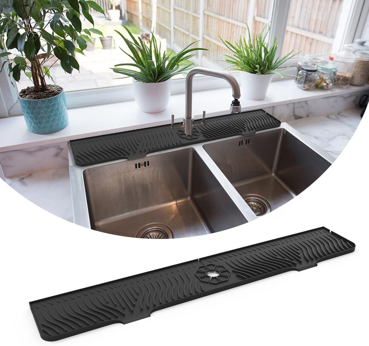 33 Inch sink splash guard Silicone Splash Guard Mat for Faucet, Narrow Edge Water Barrier for Kitchen Sink And Bathroom Washbasin (Black) (Black)