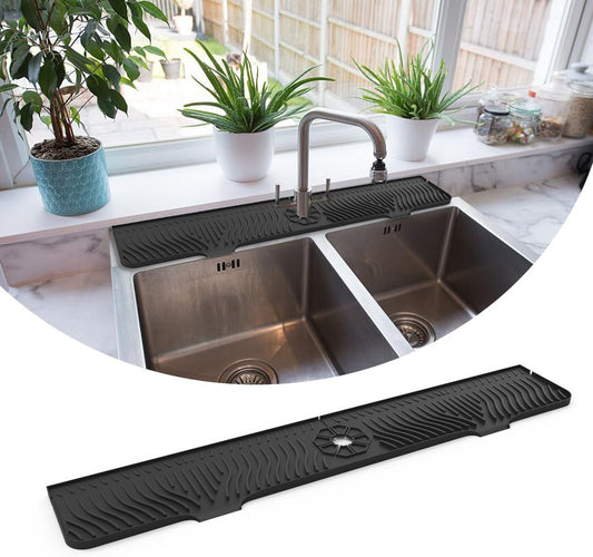 33 Inch sink splash guard Silicone Splash Guard Mat for Faucet, Narrow Edge Water Barrier for Kitchen Sink And Bathroom Washbasin (Black) (Black)