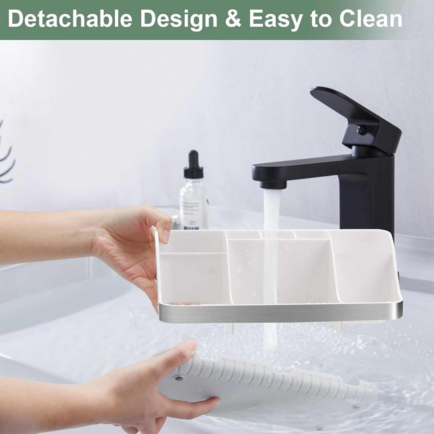 GFWARE Black Toothbrush Holder - 7 Slots Bathroom Organizer Countertop with Drainage Matte Black Electric Toothbrush and Toothpaste Holder for Bathroom Accessories Sink Storage