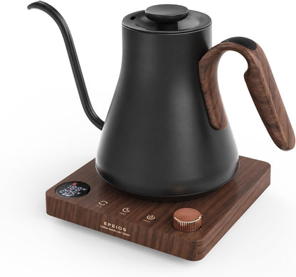 Epeios Gooseneck Electric Kettle 1°F Temperature Control,1200W,0.9L,Black | Rapid Heating, for Pour Over Coffee & Tea,Hot water Boiler,Brew Timer, 304 Stainless Steel Interior, Auto Shut-Off