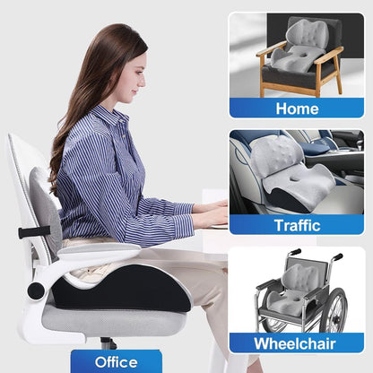 Lexeme X Large Memory Foam Seat Cushion Lumbar Support Pillow for Sciatica & Tailbone Pressure Relief Coccyx Pad for Office Chair, Car,Wheelchair,Home,Office