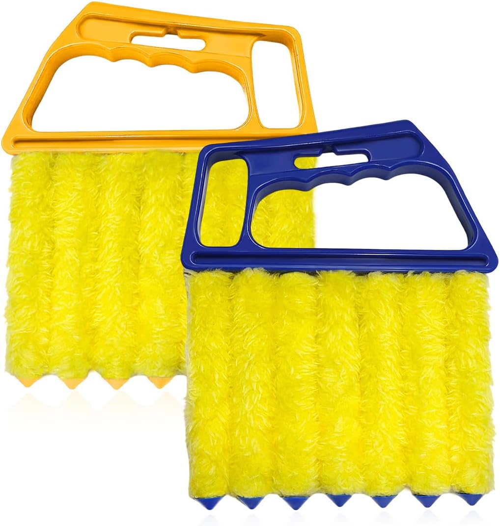Sun Walker 2 PCS Blind Cleaner Duster Tool, 7-Finger Auto Dusting Cleaner Brush with Ergonomic Handle, Handheld Mini Duster Brush for Window Shutters Air Conditioner, Car Accessories (Orange+Yellow)