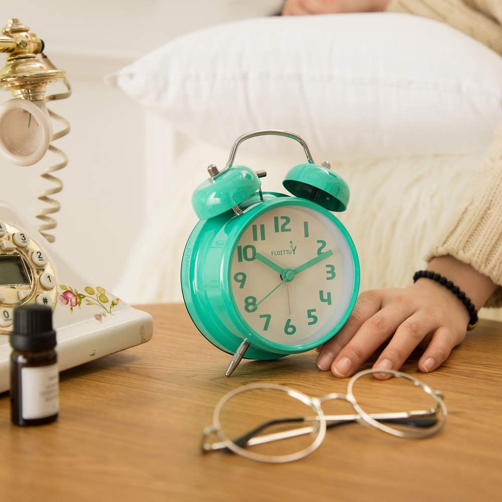 FLOITTUY Loud Alarm for Deep Sleepers 4'' Twin Bell Alarm Clock with Backlight for Bedroom and Home Decoration(Green)