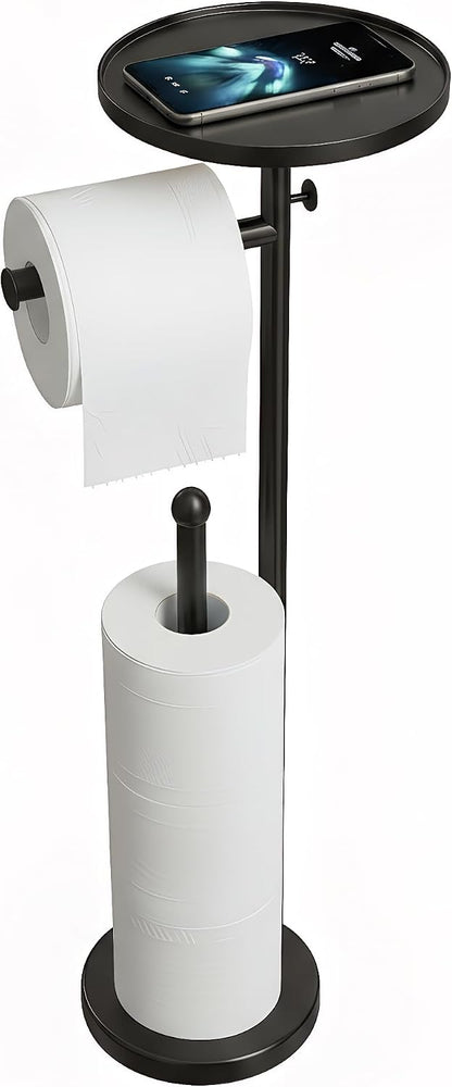 Gold Toilet Paper Holder with Shelf, Tissue Roll Holder Stand with Storage for Holding Extra 4 Toilet Paper Rolls, Stainless Steel Rustproof Freestanding (Brushed Gold)