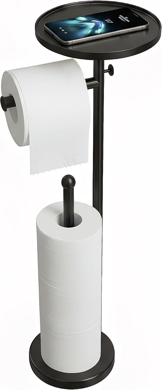 Gold Toilet Paper Holder with Shelf, Tissue Roll Holder Stand with Storage for Holding Extra 4 Toilet Paper Rolls, Stainless Steel Rustproof Freestanding (Brushed Gold)