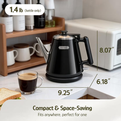 Hazel Quinn Electric Kettle, 1L/34oz Small Tea Kettle - Pearl White | 800W Fast Boil, 304 Stainless Steel Interior, Double-Wall Cool Touch, Gooseneck Spout, Auto Shut-Off, BPA-Free Cordless Home