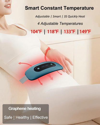 Portable Cordless Menstrual Heating Pad with 4 Heat Levels and 4 Massage Modes,Electric, Fast Large Heating Belly Wrap Belt (Black)